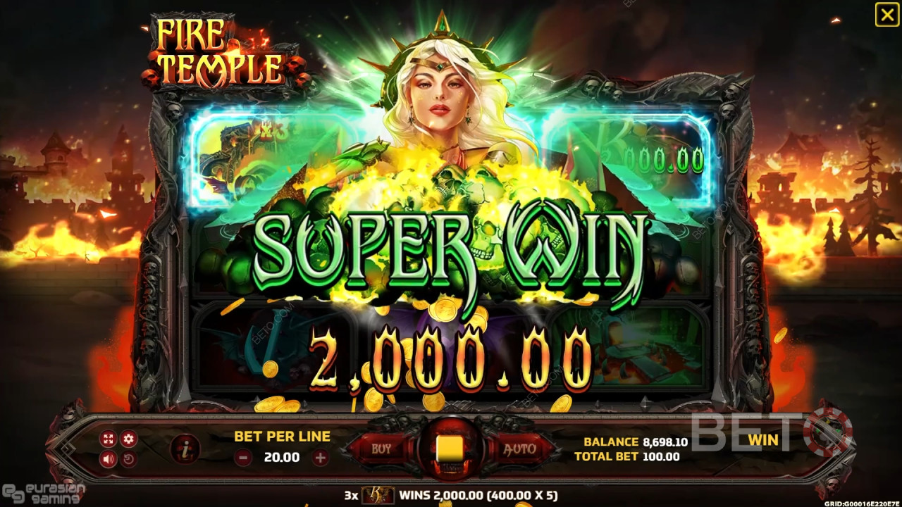 Giành chiến thắng gấp 3000 lần tiền cược của bạn trong trò chơi slot trực tuyến Fire Temple!