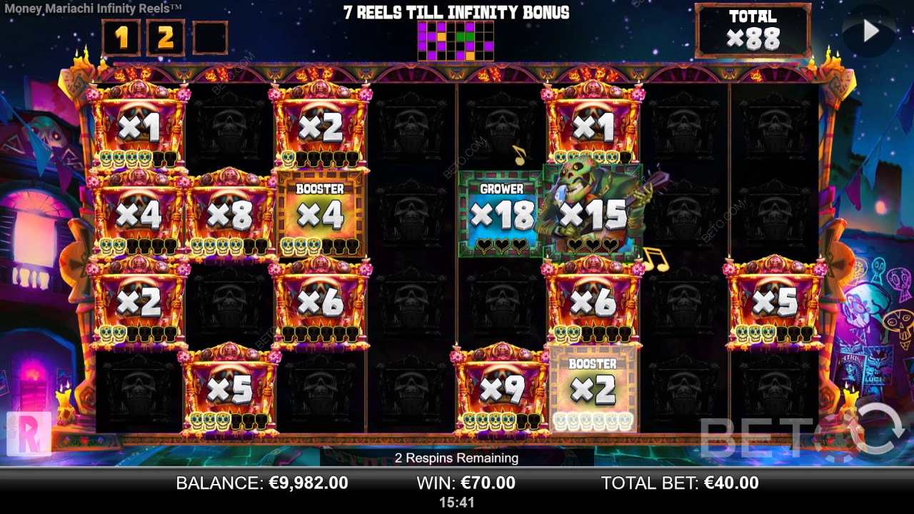 Các tính năng thưởng được giải thích trong Money Mariachi Fiesta Infinity Reels của Reel Play