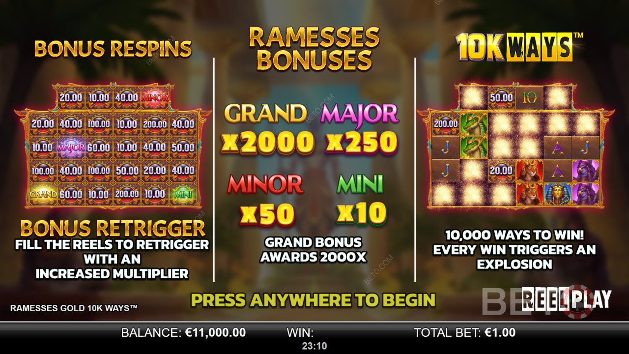 Hướng dẫn cách chơi trò chơi Ramesses Gold 10K Ways của Reel Play