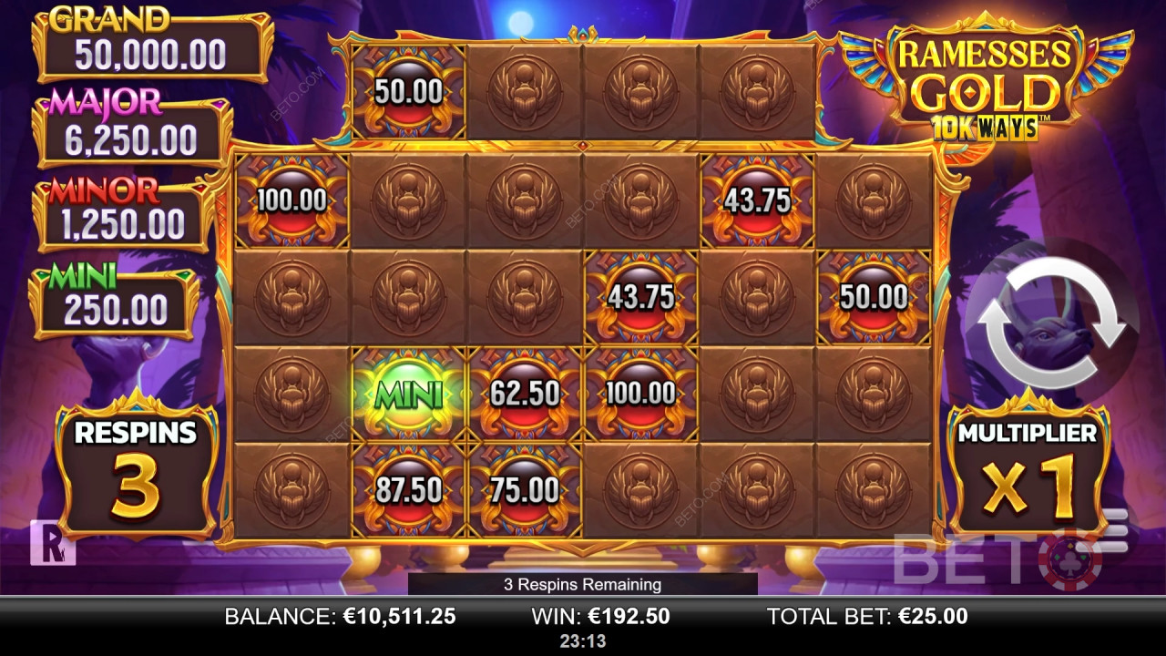Giành chiến thắng gấp 9.065 lần tiền cược của bạn trong máy đánh bạc Ramesses Gold 10K Ways!