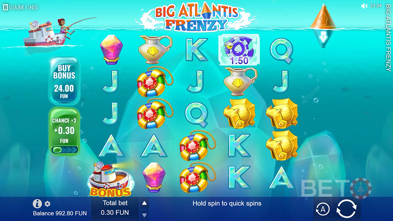 Điều chỉnh bố cục bằng cách sử dụng các mũi tên trong máy đánh bạc trực tuyến Big Atlantis Frenzy