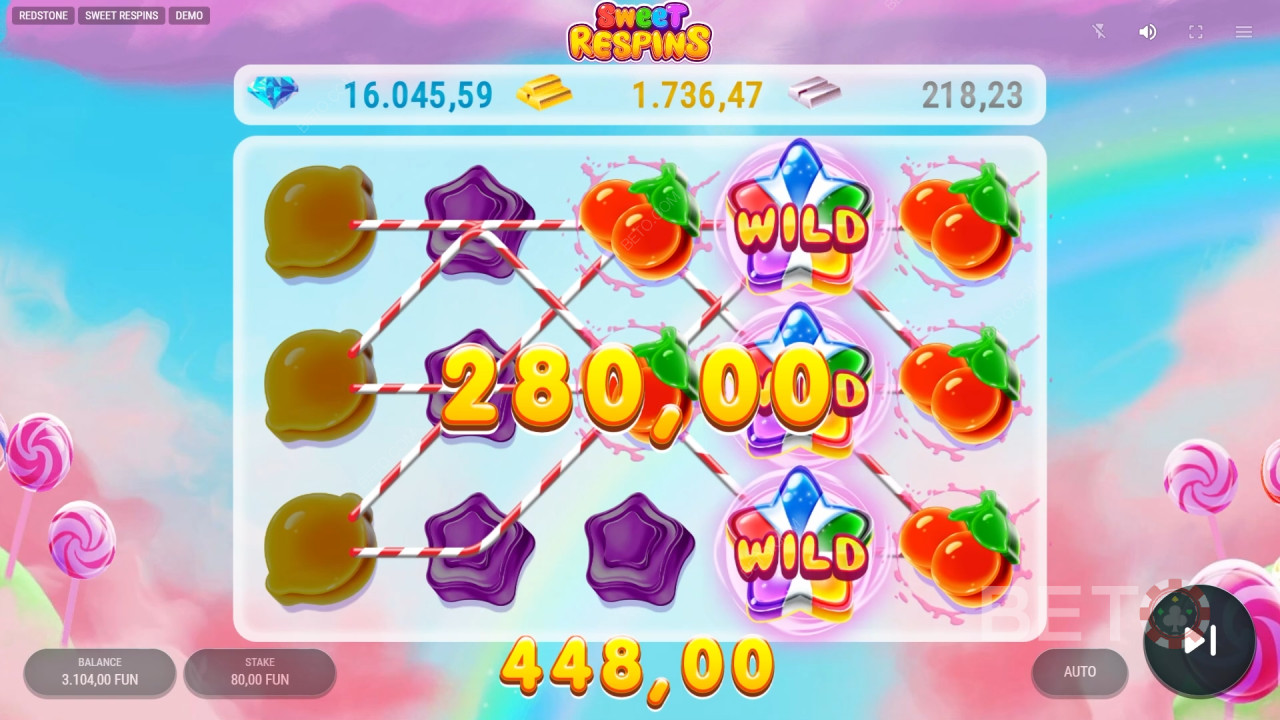 Giải thích các tính năng thưởng trong Sweet Respins của Redstone