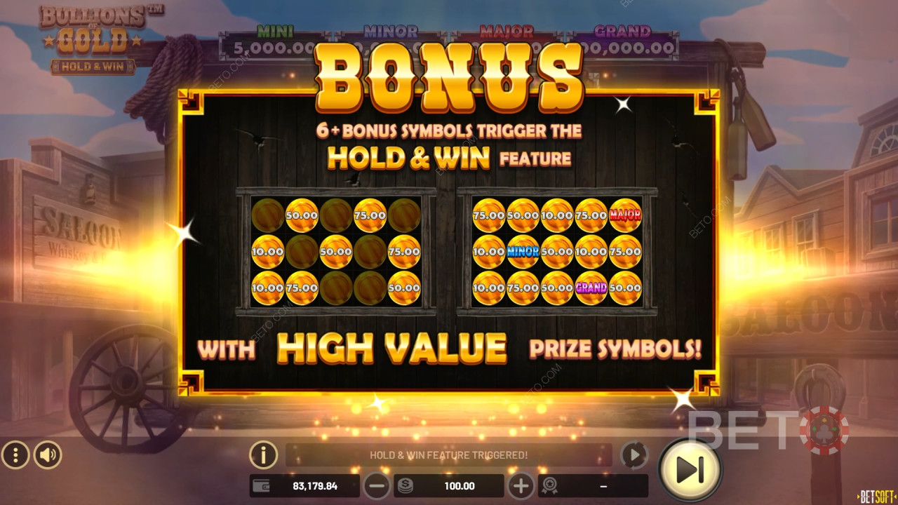 Giải thích về các tính năng thưởng trong trò chơi Bullions of Gold của Betsoft