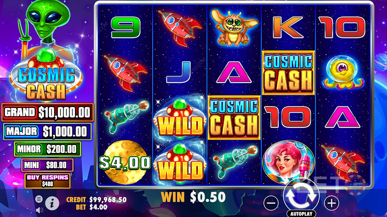 Có rất nhiều biểu tượng Wild trong trò chơi cơ bản trong khe sòng bạc Cosmic Cash