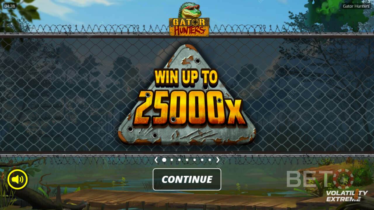 Giành chiến thắng gấp 25.000 lần tiền cược của bạn trong trò chơi slot Gator Hunters!