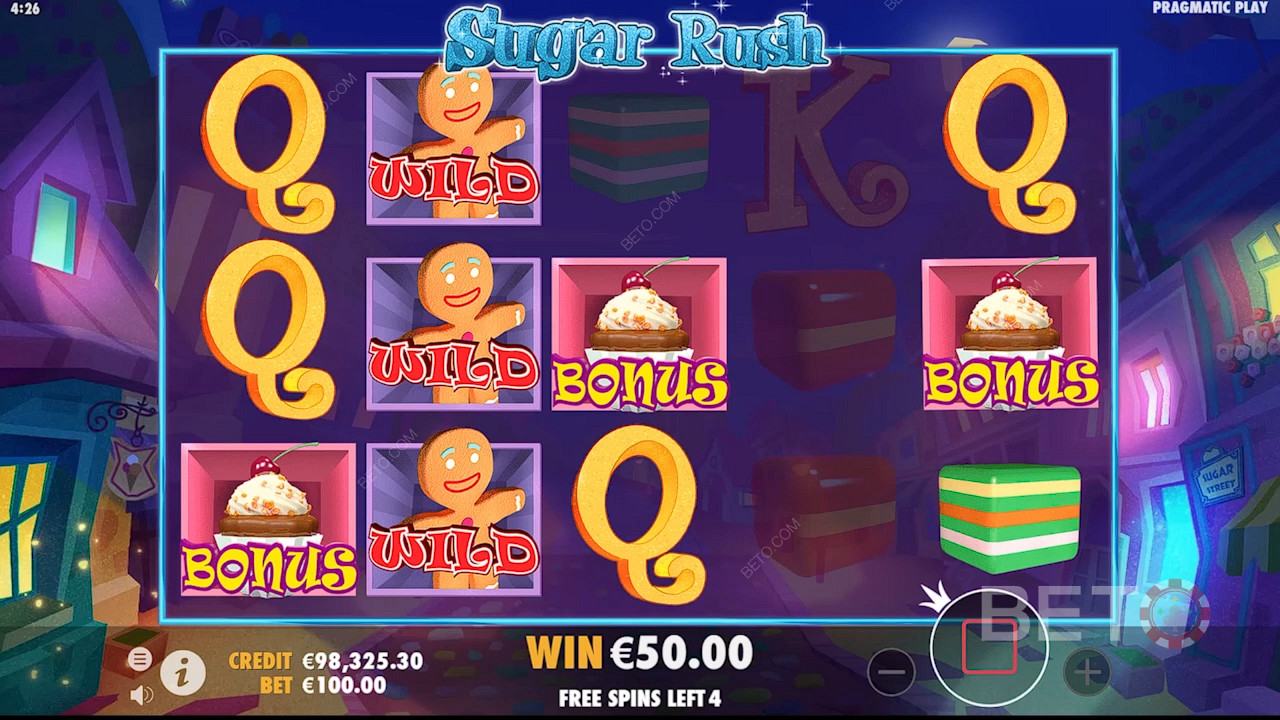 Chơi Sugar Rush và nhận được 3 biểu tượng Cupcake trở lên sẽ kích hoạt Trò chơi thưởng