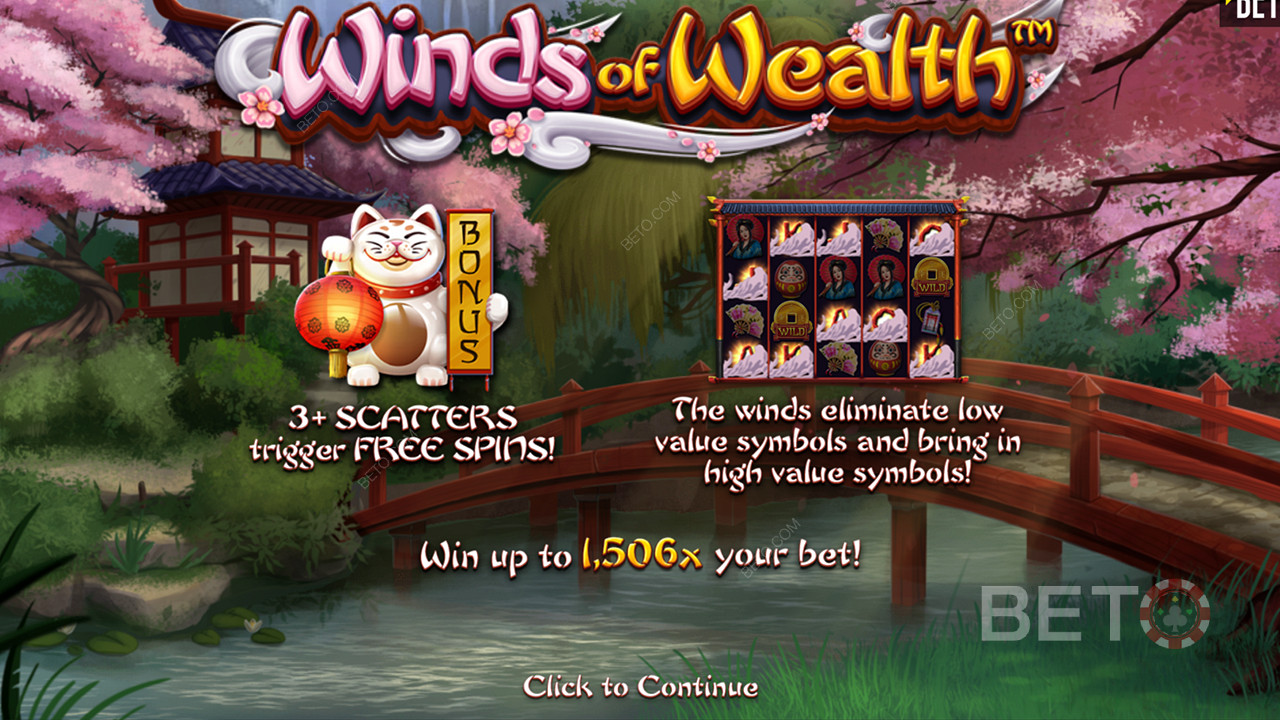 Chiến thắng tối đa gấp 1.506 lần tiền cược của bạn trong máy đánh bạc trực tuyến Winds of Wealth