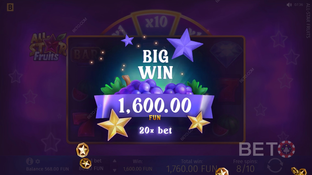Giành chiến thắng gấp 1.500 lần tiền cược của bạn trong trò chơi slot All-Star Fruits!