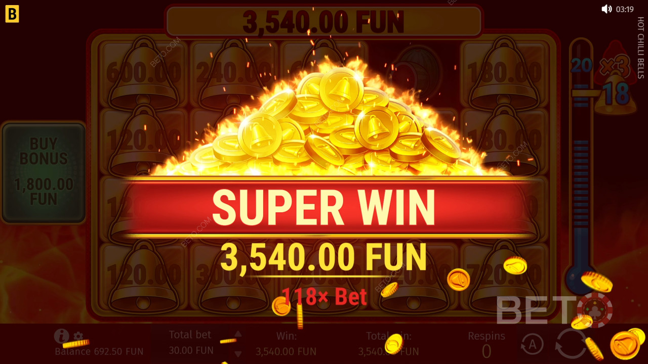 Giành chiến thắng gấp 5.000 lần tiền cược của bạn trong trò chơi slot trực tuyến Hot Chilli Bells!