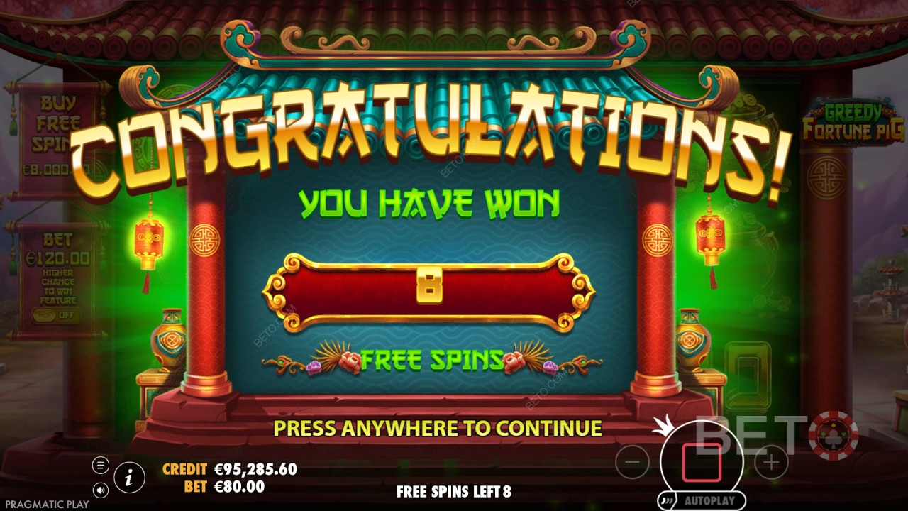 Giành chiến thắng gấp 8.888 lần tiền cược của bạn trong trò chơi máy đánh bạc Greedy Fortune Pig!