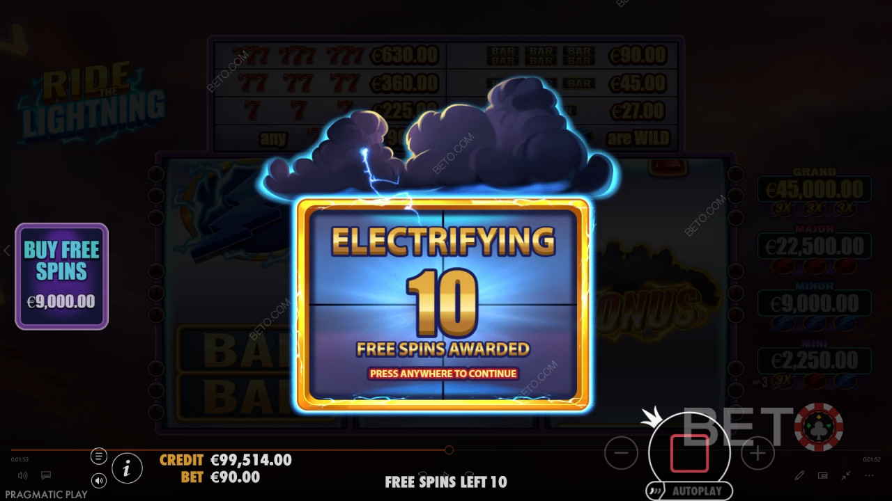 Giải thích về các tính năng bổ sung trong trò chơi Ride the Lightning của Pragmatic Play