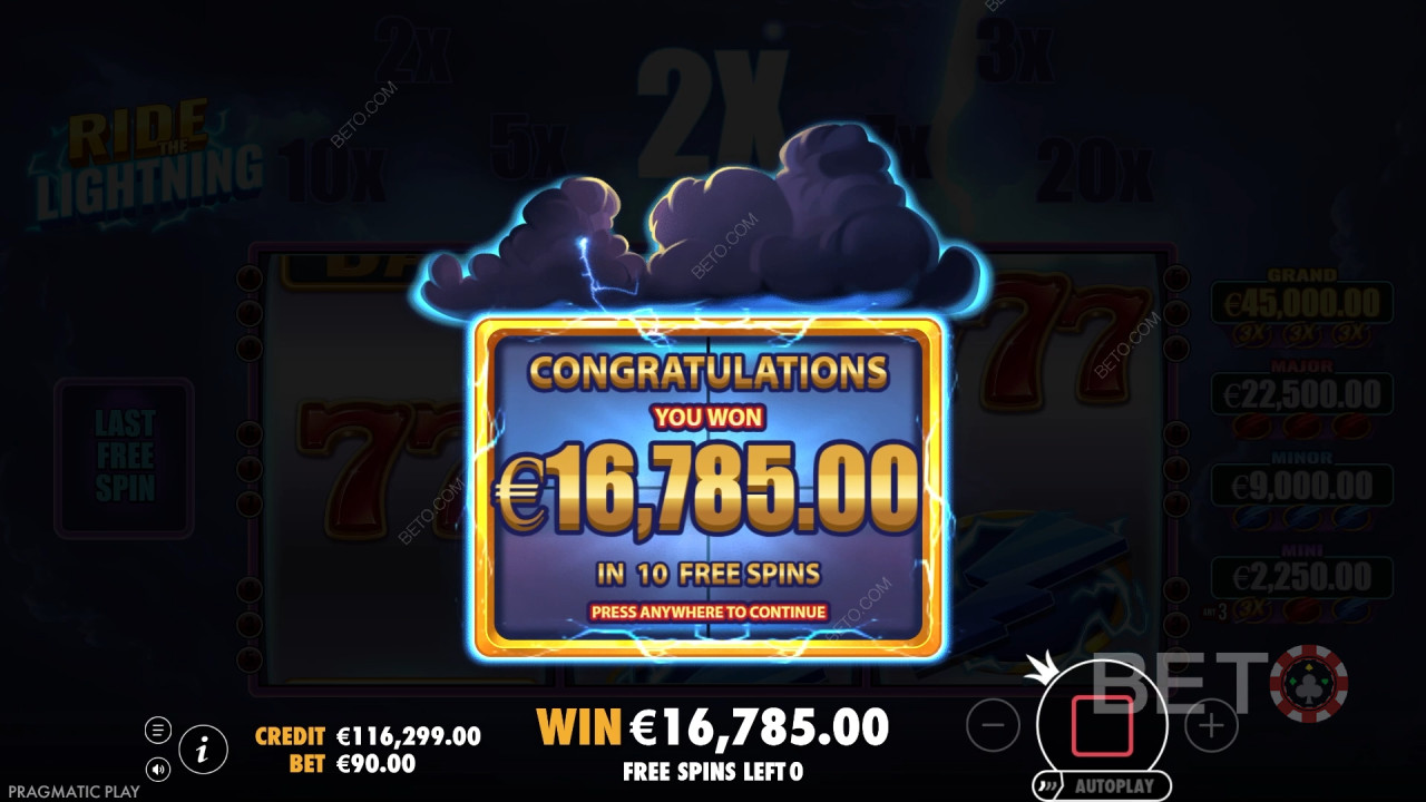 Giành chiến thắng gấp 10.000 lần tiền cược của bạn trong trò chơi slot trực tuyến Ride the Lightning!