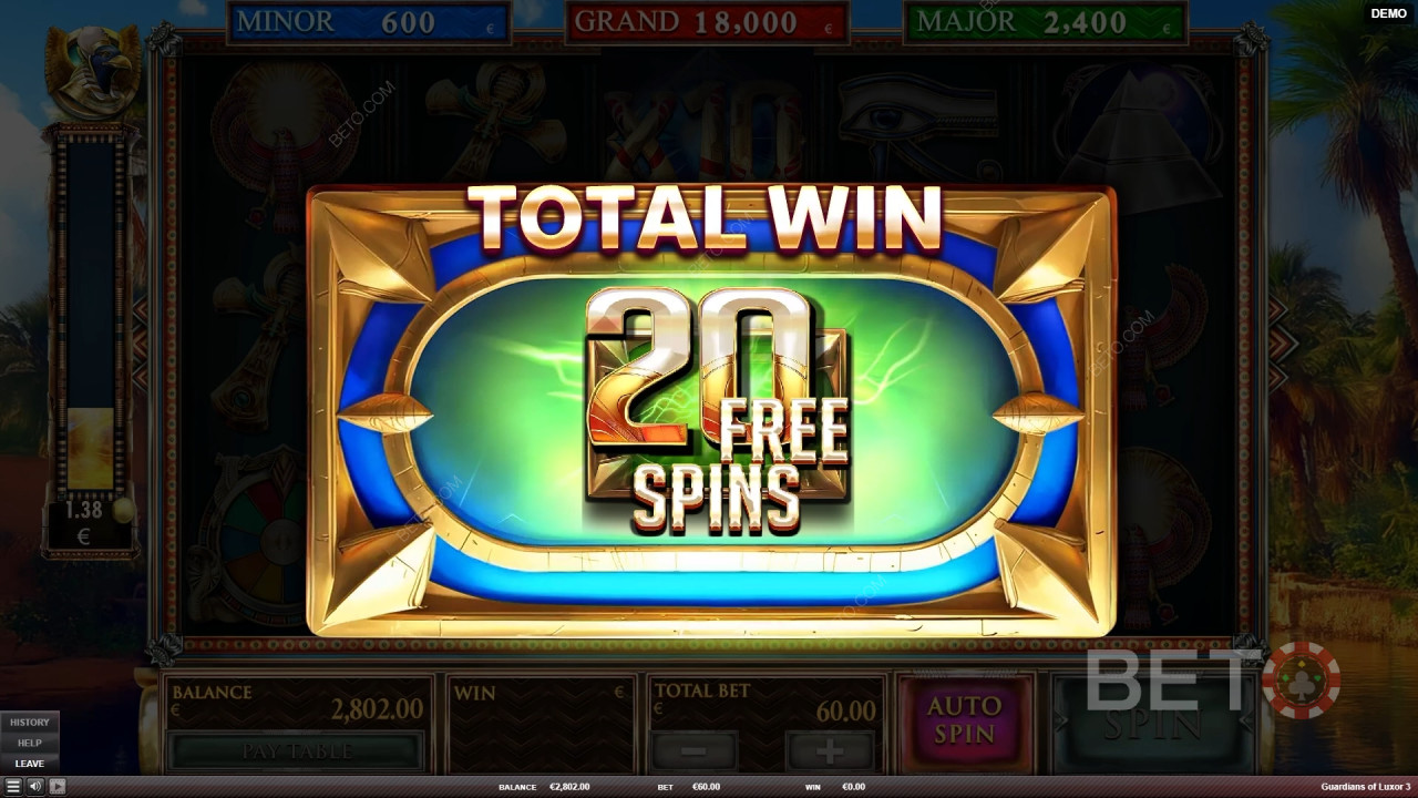 Giành chiến thắng gấp 2000 lần tiền cược của bạn trong trò chơi slot Guardians of Luxor 3!