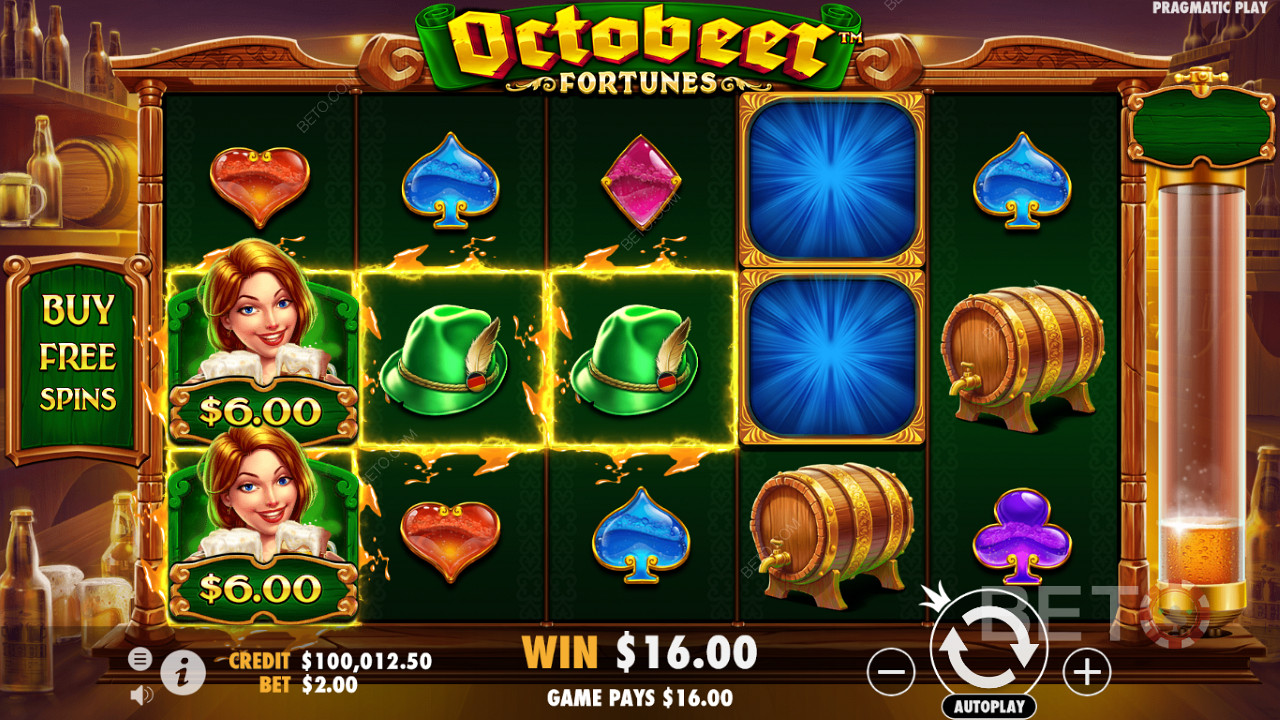 Các biểu tượng tiền thường xuất hiện ngay cả trong trò chơi cơ bản trong máy đánh bạc Octobeer Fortunes