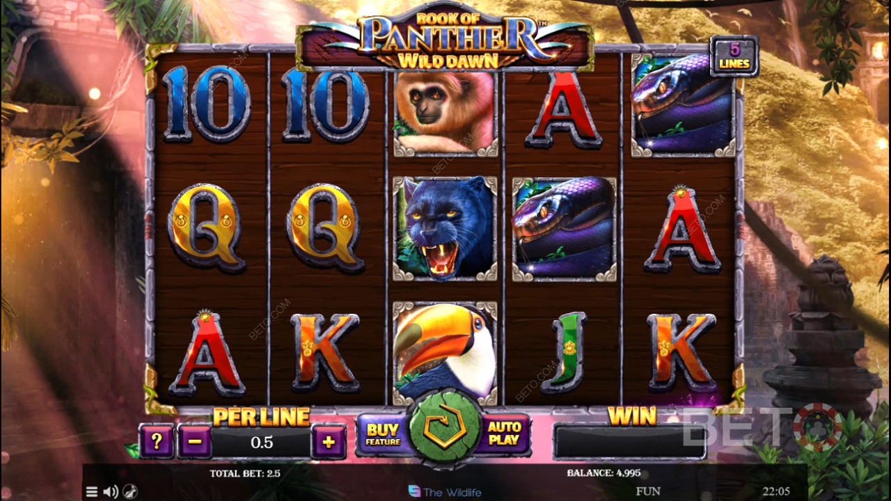 Máy đánh bạc trực tuyến Book of Panther Wild Dawn có động vật hoang dã là biểu tượng có giá trị cao