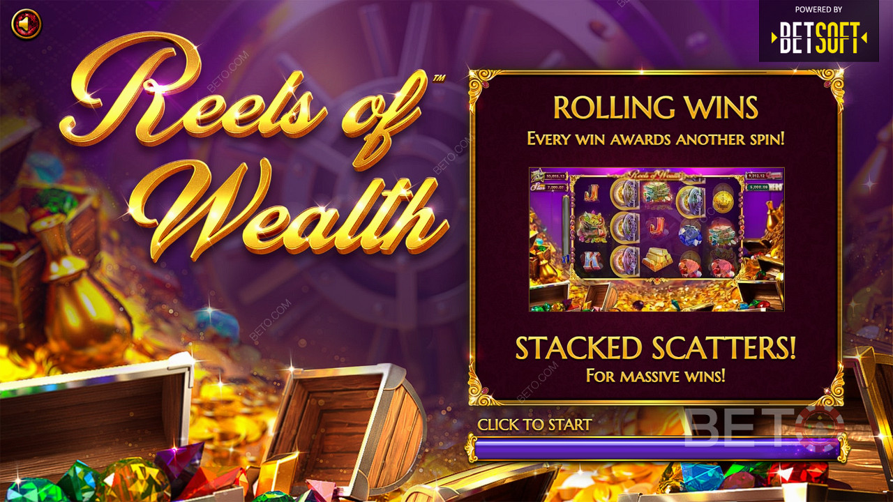 Các tính năng như Rolling Wins và Scatter Pays bổ sung cho nhau trong trò chơi Reels of Wealth