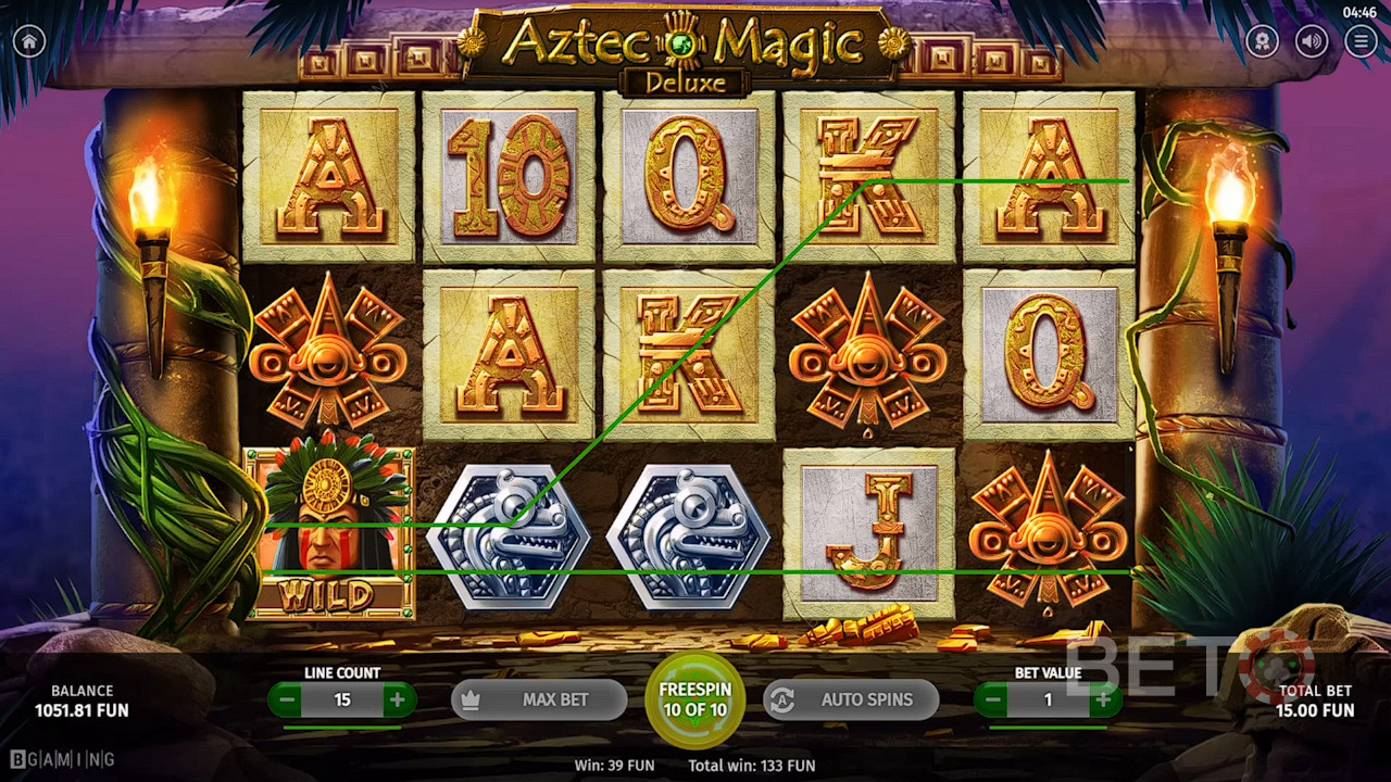 Chiến binh Aztec Wild sẽ giúp tạo ra chiến thắng trong trò chơi sòng bạc Aztec Magic Deluxe