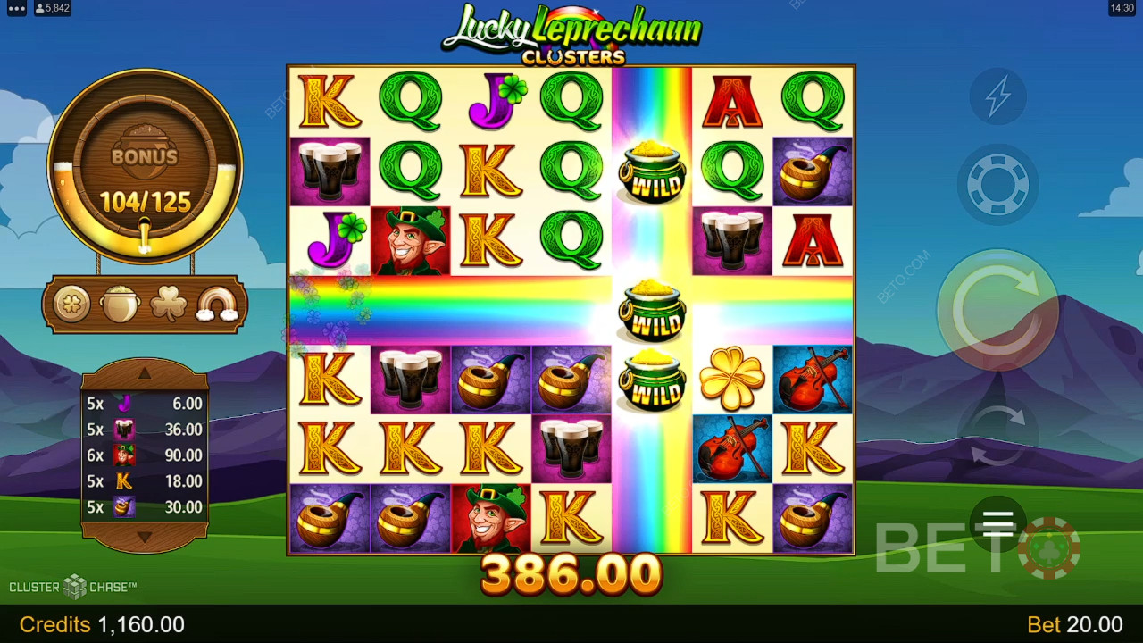 Các tính năng thưởng được giải thích trong Lucky Leprechaun Clusters của Microgaming