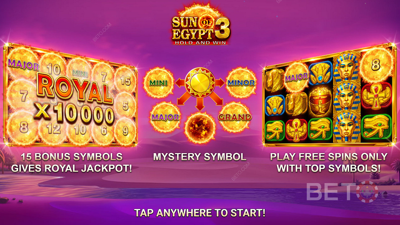 Thắng 10.000 lần tiền cược của bạn trong trò chơi Sun of Egypt 3 trực tuyến!
