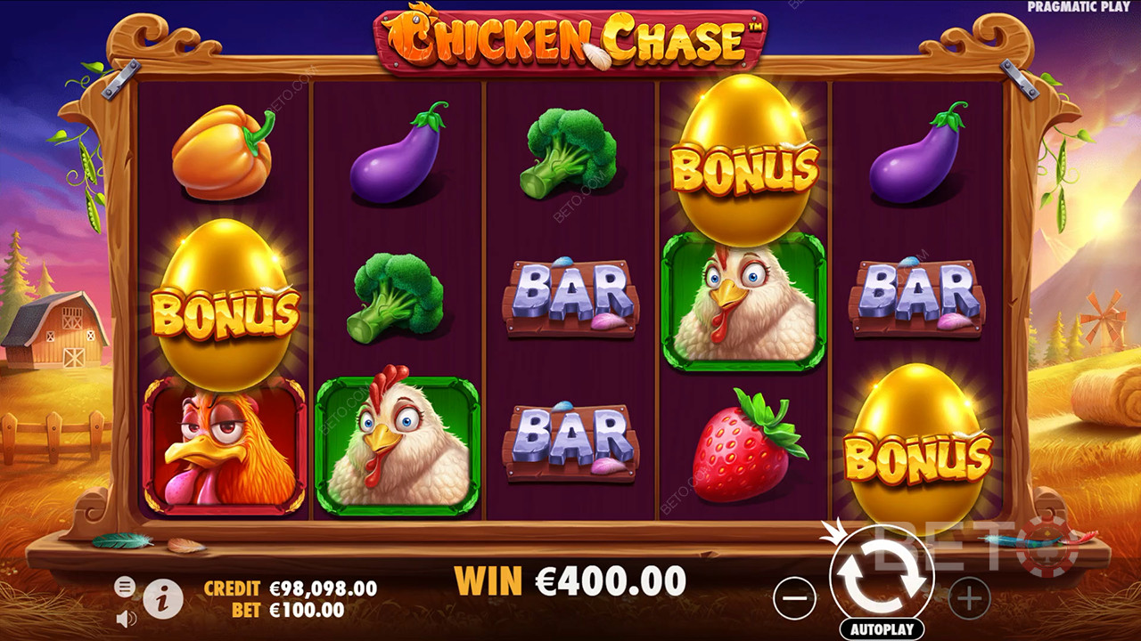 Thắng 210 lần tiền cược của bạn trong máy đánh bạc Chicken Chase!