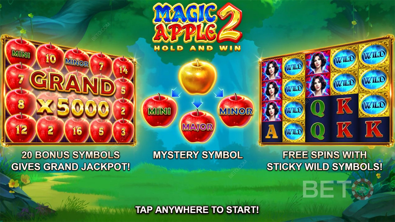 Các tính năng thưởng được giải thích trong Magic Apple 2 của Booongo