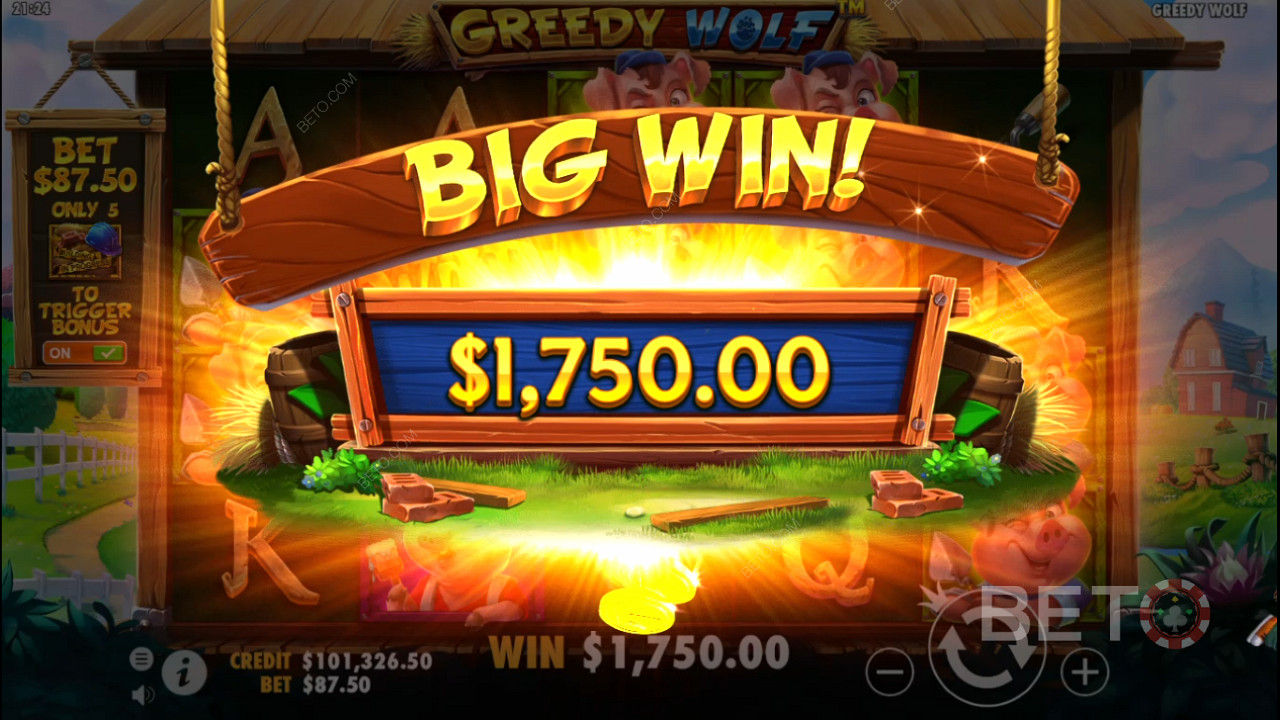 Giành chiến thắng lớn trong trò chơi cơ bản ở slot Greedy Wolf