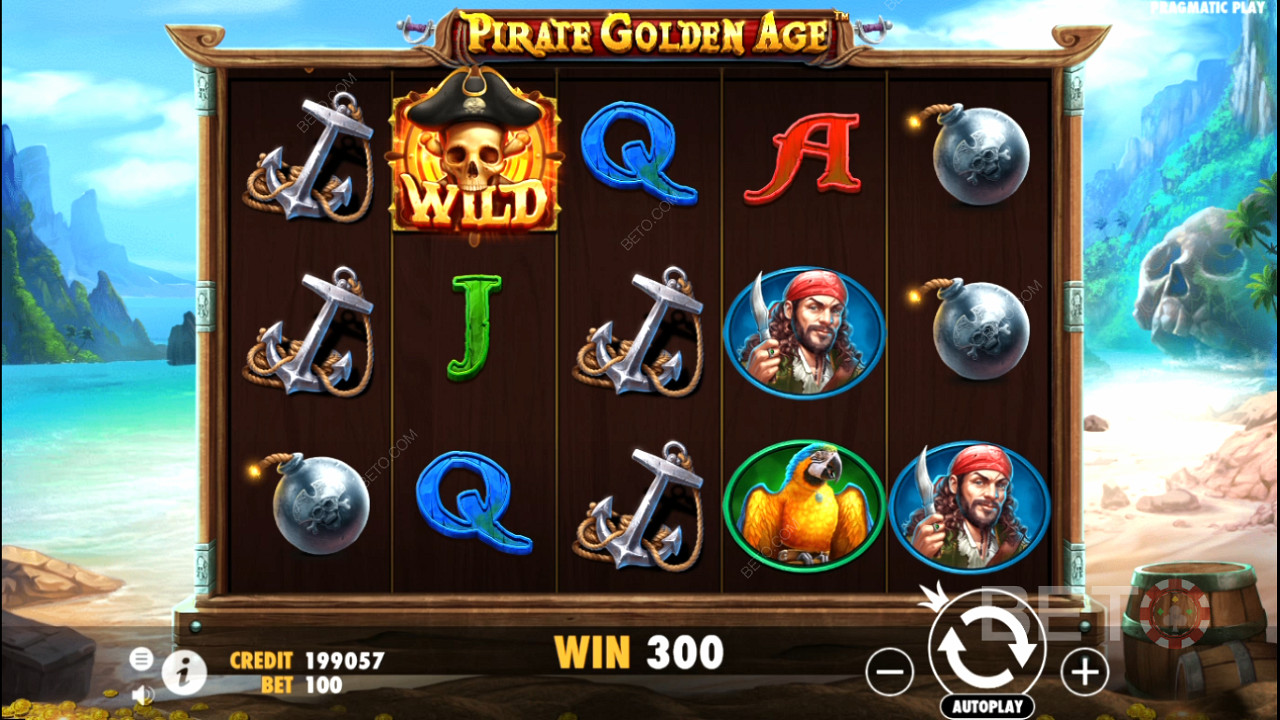 Ngay cả các biểu tượng thanh toán thông thường cũng có thể mang lại khoản thanh toán lớn trong slot Pirate Golden Age