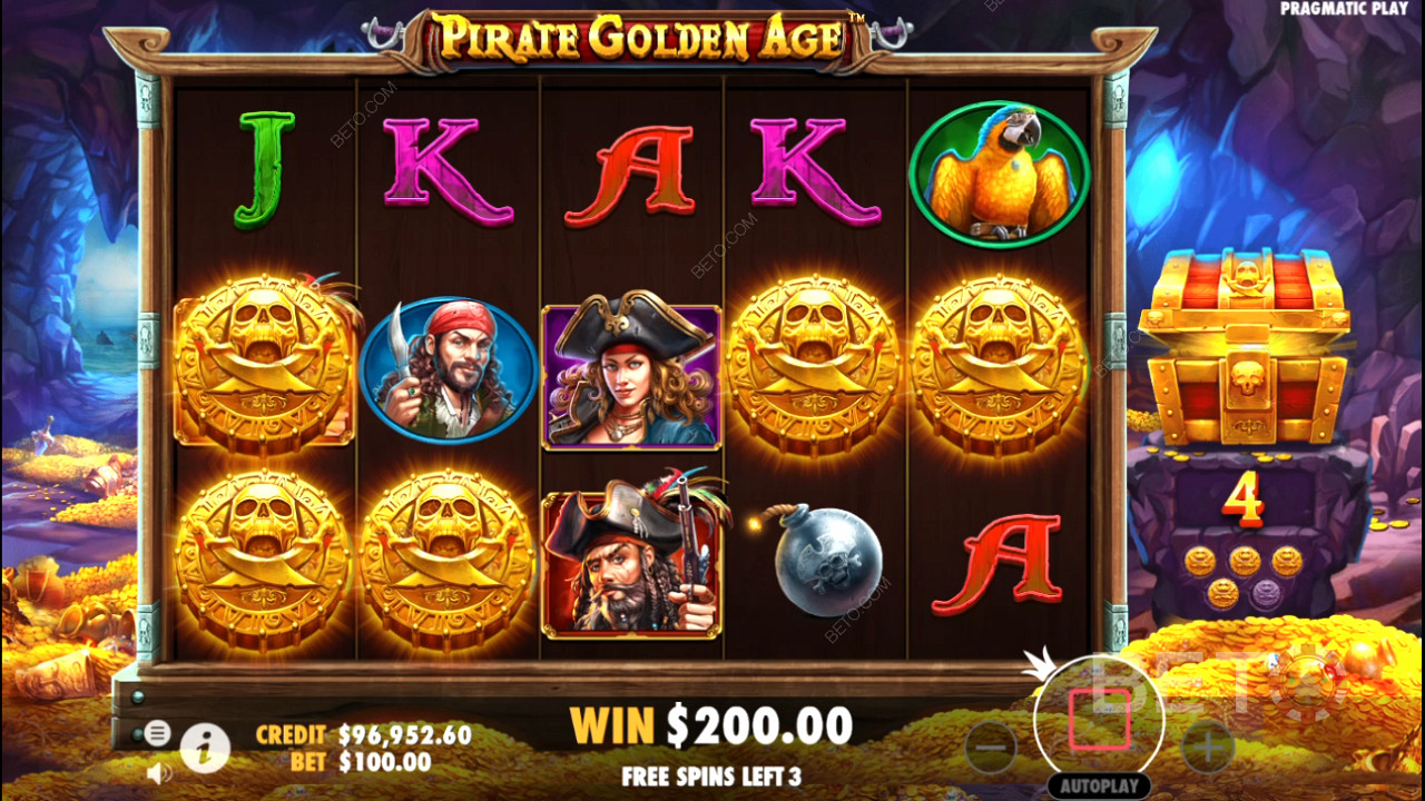 Các biểu tượng bí ẩn thường xuất hiện trong trò chơi slot trực tuyến Vòng quay miễn phí trong Pirate Golden Age