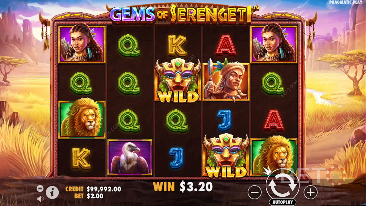 Thưởng thức đồ họa và chủ đề đẹp mắt trong trò chơi đánh bạc trực tuyến Gems of Serengeti