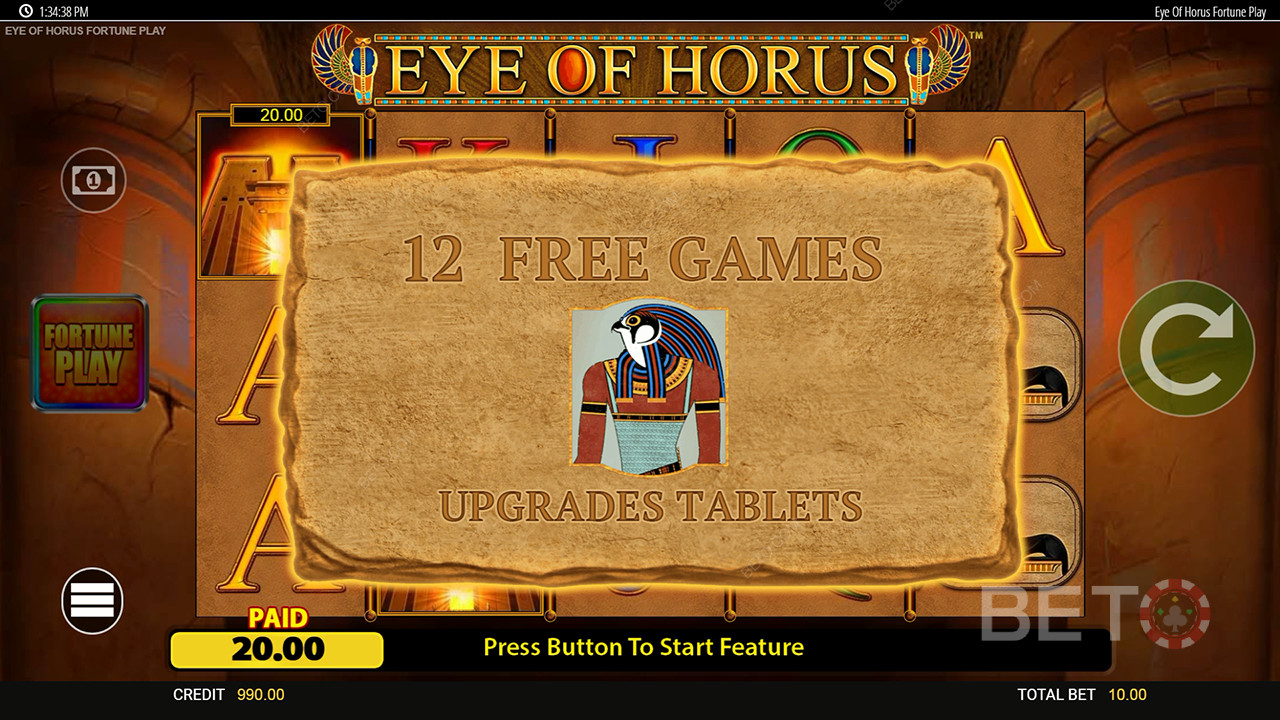 Giải thích về các tính năng thưởng trong Eye of Horus Fortune Play của Blueprint