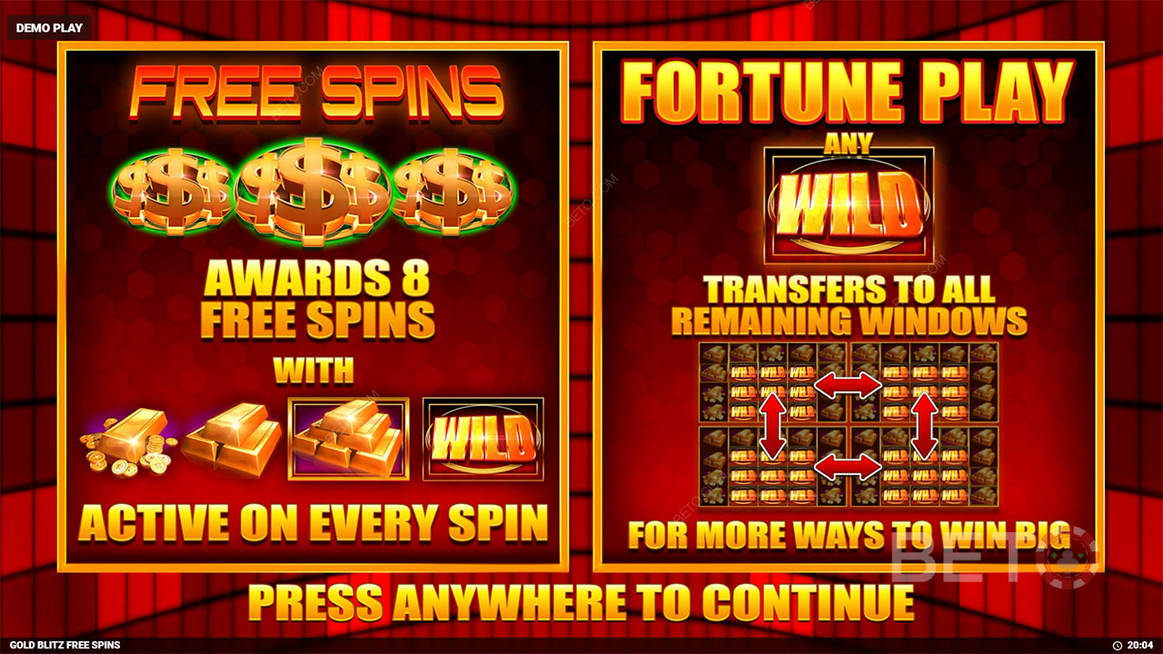 Các tính năng thưởng được giải thích trong Gold Blitz Free Spins của Blueprint