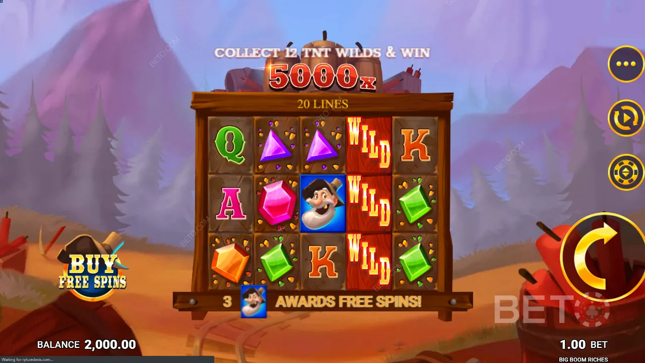Trò chơi mẫu của Big Boom Riches hiển thị hình ảnh động sắc nét
